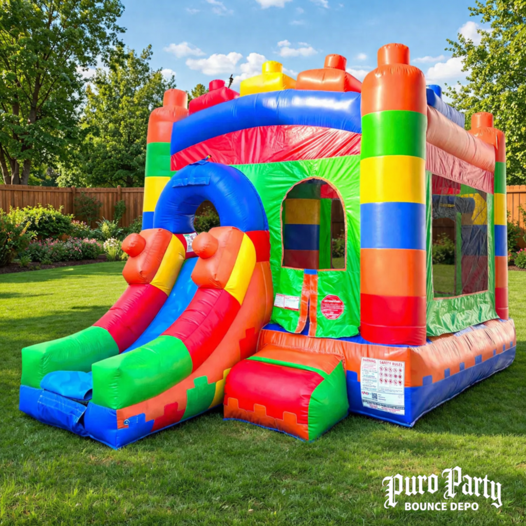 Building Block Bounce House with Slide and Pool