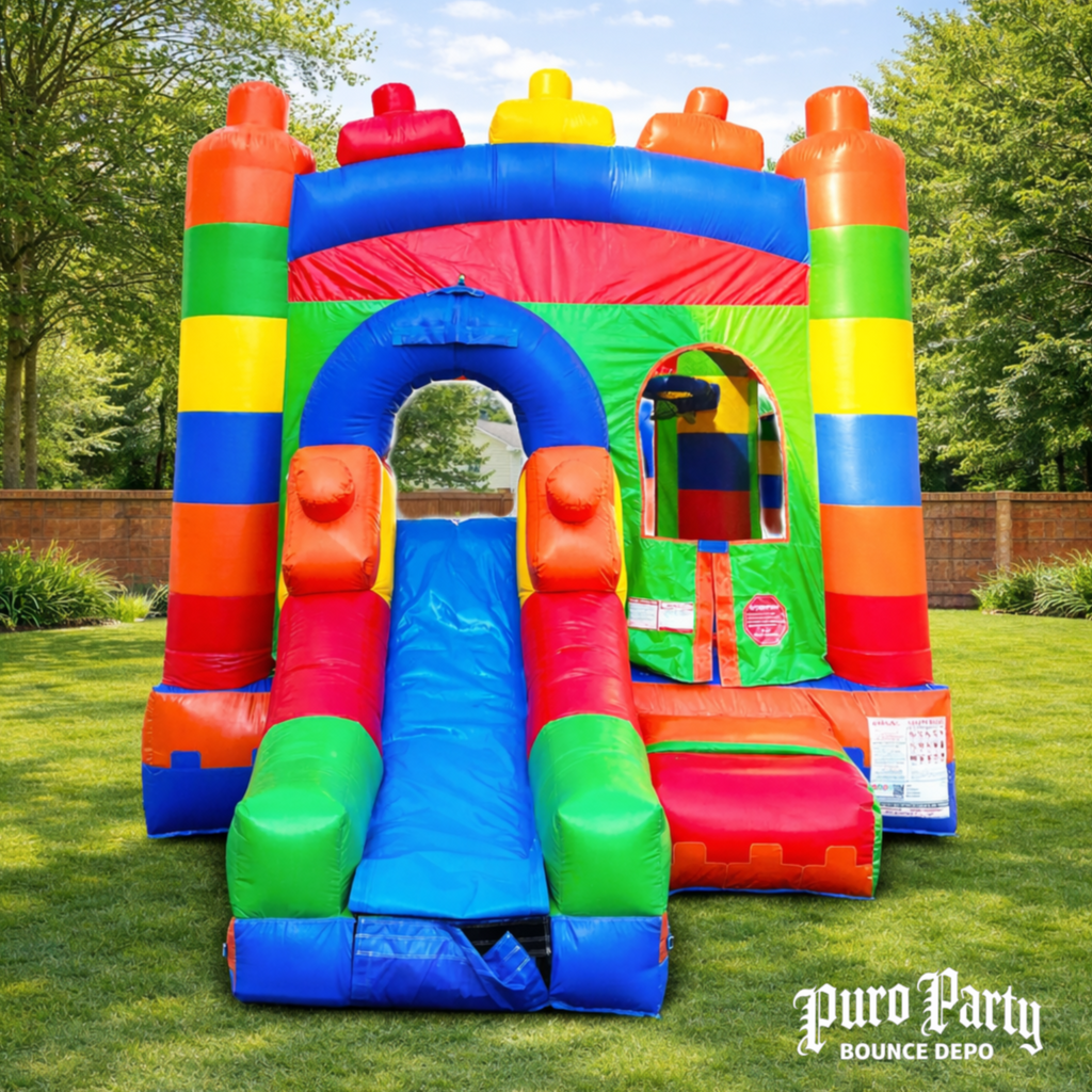 Building Block Bounce House with Slide and Pool