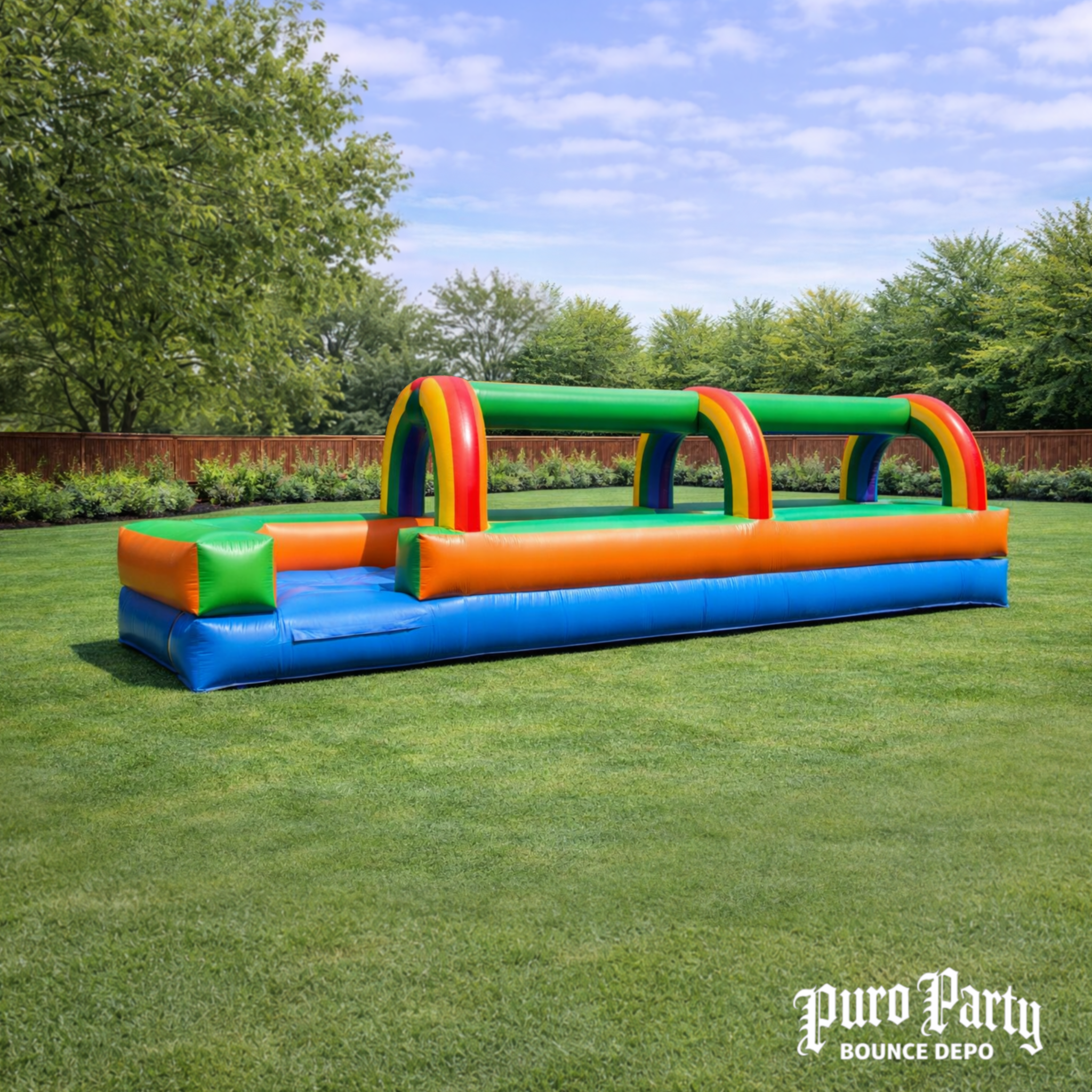 25' Rainbow Inflatable Splash and Ride Waterslide