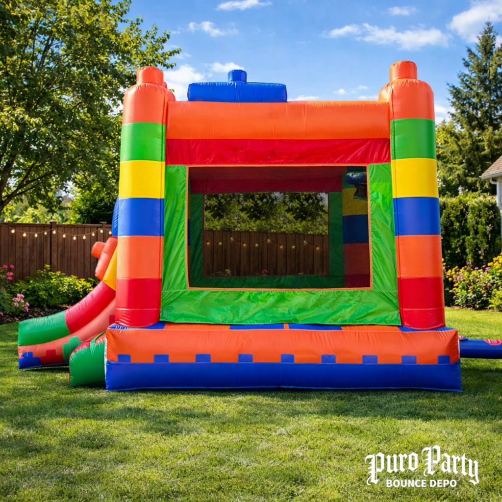 Building Block Bounce House with Slide and Pool