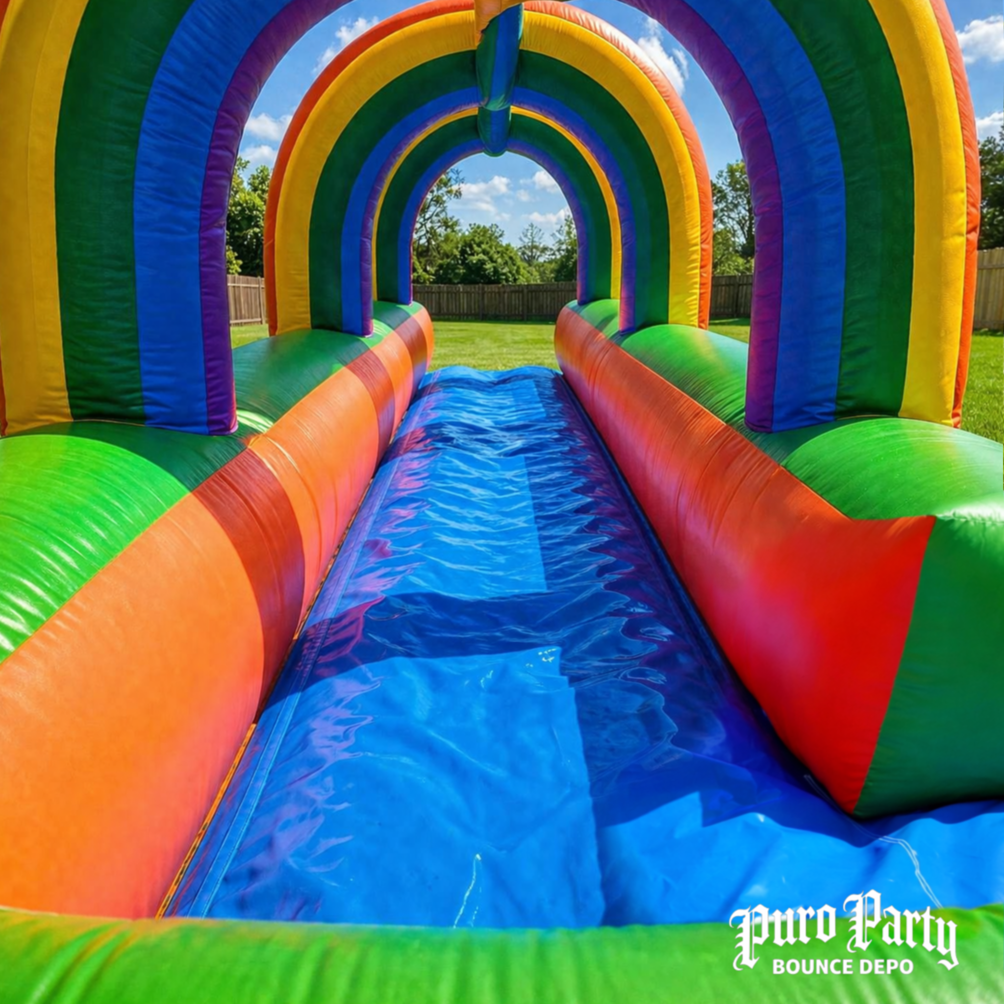 25' Rainbow Inflatable Splash and Ride Waterslide