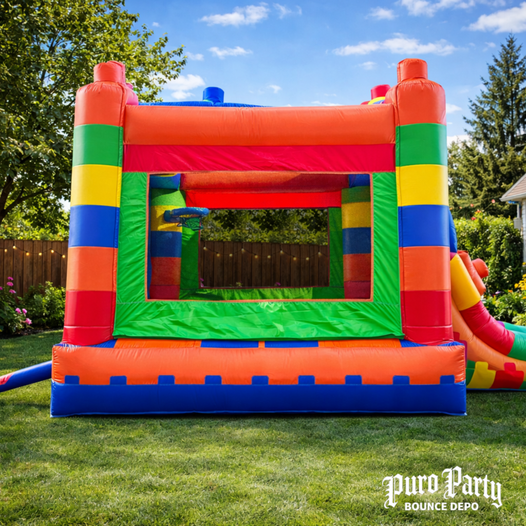 Building Block Bounce House with Slide and Pool