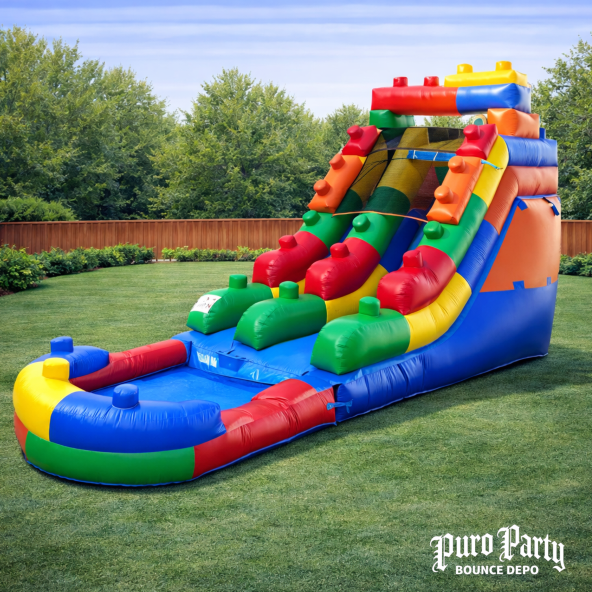 15' Building Block Inflatable Water Slide with Pool