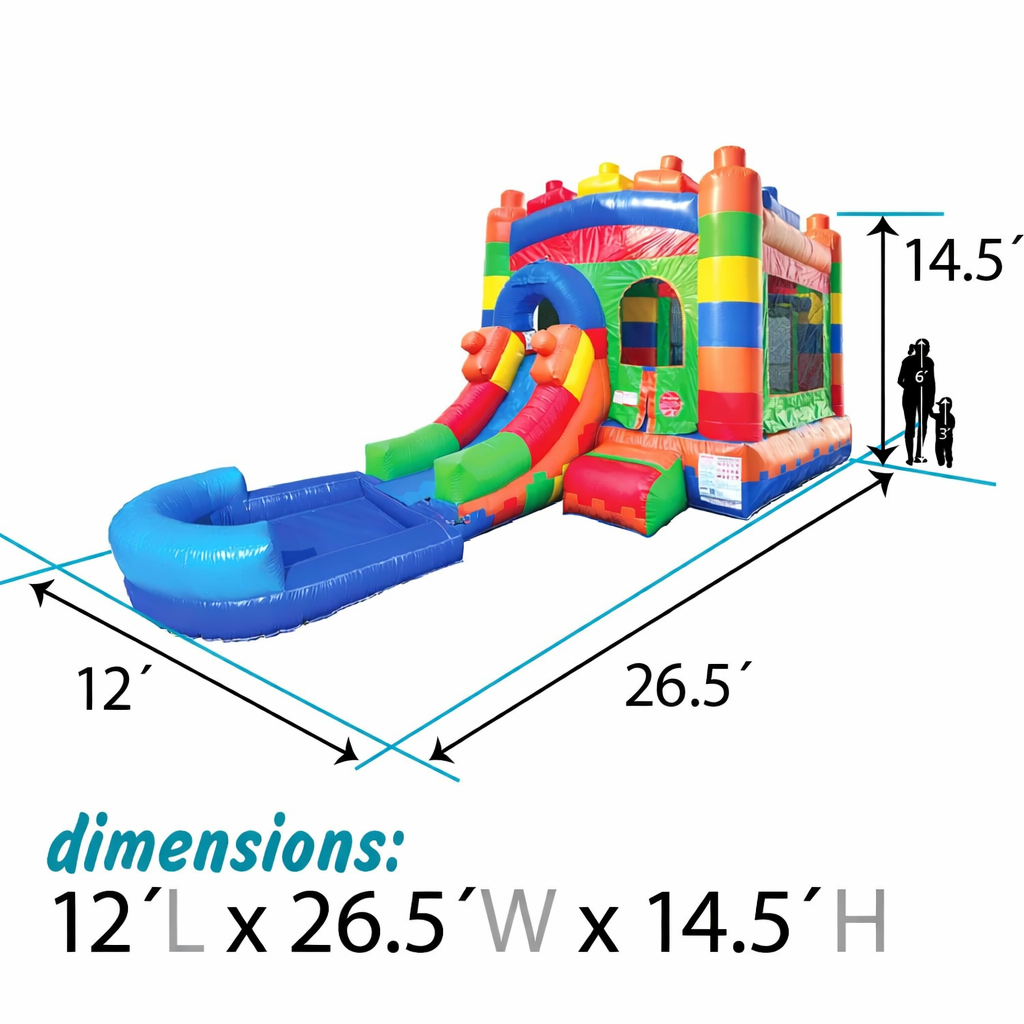 Building Block Bounce House with Slide and Pool