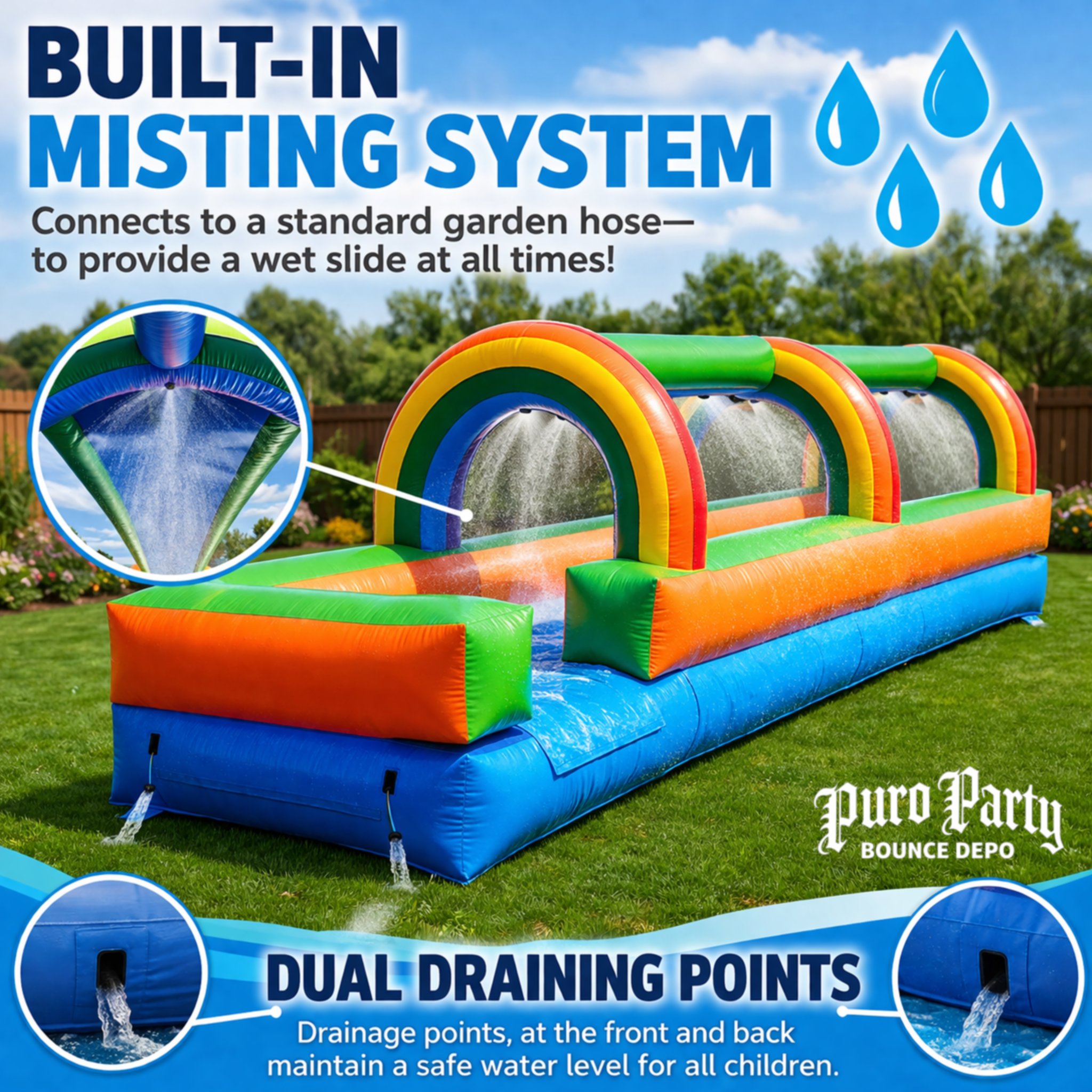 25' Rainbow Inflatable Splash and Ride Waterslide