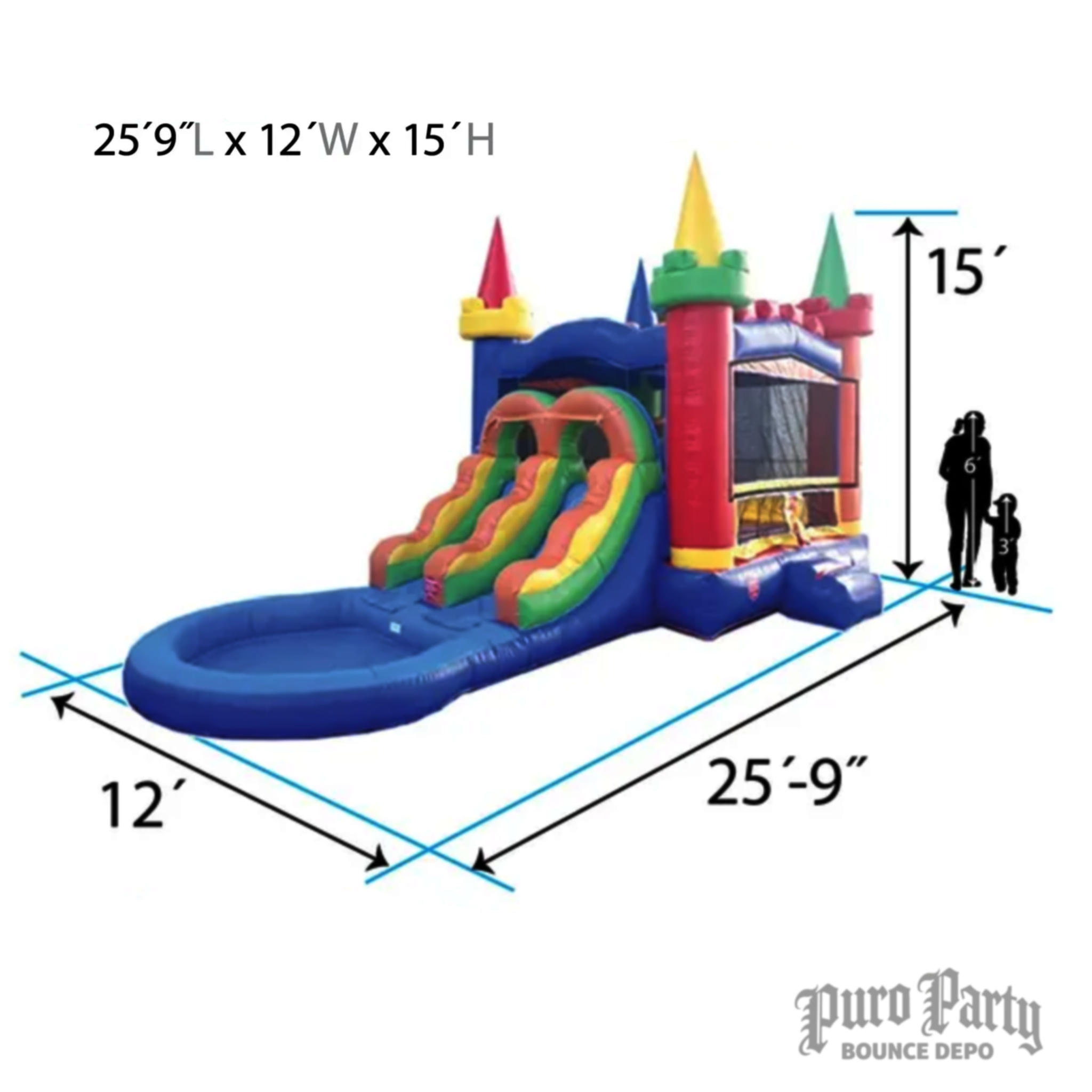 Modular Rainbow Dual Lane Combo with Non-Removable Splash Pool