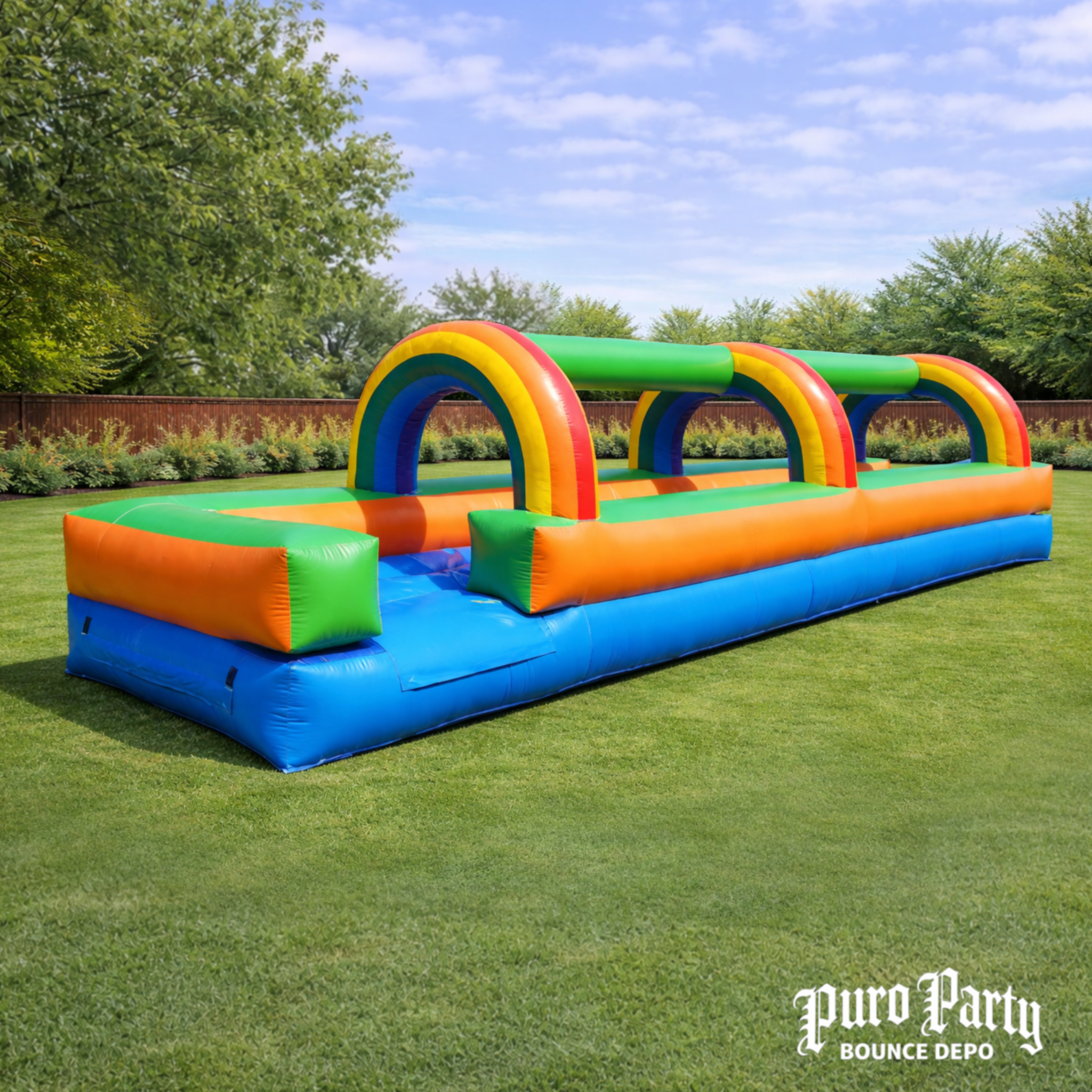 25' Rainbow Inflatable Splash and Ride Waterslide